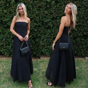 Aje Soundscape Maxi Dress Black Strapless Ruffle Tiered Size US 4 AU 8